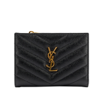 YSL 山形紋魚子醬皮金字拉鍊零錢袋二折短夾/黑色, , large