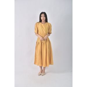 (S) 質感圓領黃色洋裝二手衣