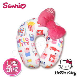 【百科良品】三麗鷗 Kitty凱蒂貓 彩色繽紛蝴蝶結 U型頸枕 汽車U型頸枕 午安枕 抱枕 靠枕 多用途(正版授權)