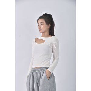 (S) 【安于晴Charlene私服】ruee韓牌質感鏤空領口白色長袖上衣二手衣