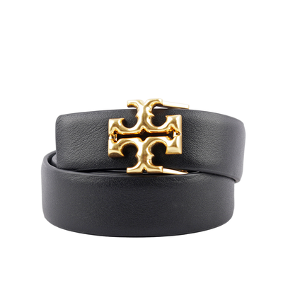 TORY BURCH Eleanor 金釦小牛皮寬2.5cm皮帶M/黑色