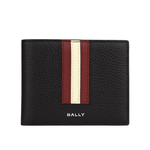 BALLY Ribbon 紅白條紋牛皮對開證件照短夾/黑色, , large