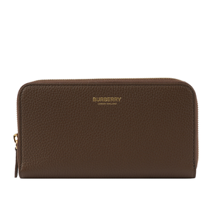 BURBERRY 金字Logo 燙印粒紋牛皮ㄇ形拉鏈長夾/土棕色