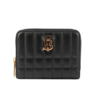 BURBERRY Lola 小羊皮縫線設計ㄇ形拉鍊零錢包/黑色