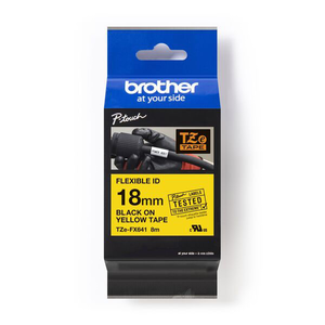 【 BROTHER】兄弟牌  黃底黑字 18mmx8M 抗凍(可彎曲)標籤帶/ 包 TZe-FX641