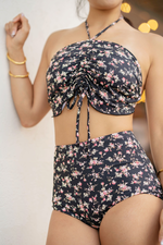 Made in Taiwan. Front center ruched butterfly style strappy back swimsuit, , large