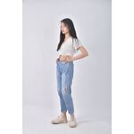(XL) some thing丹寧牛仔質感棉質破洞藍色長褲二手衣, , large