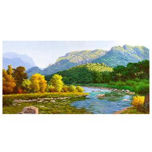 【御畫房】春水溪流 國家一級畫師手繪油畫60×120cm(VF-113),  【御畫房】春水溪流 國家一級畫師手繪油畫60×120cm(VF-113)