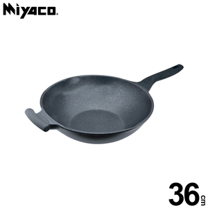 Miyaco 米雅可 礦岩鑄造不沾炒鍋深型炒鍋IH無蓋附蓋 36cm無蓋-Leidea樂德兒