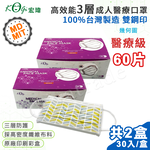 【宏瑋】台灣製 MD+MIT 雙鋼印 高效能三層不織布 醫療級 醫用成人口罩 60入(幾何圖), , large