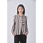 (S) 質感條紋杏色襯衫上衣二手衣, , large