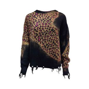 PINKO豹紋拼接長袖針織