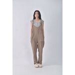 (F) 【金莎私服】caco丹寧牛仔吊帶棉質純棉棕色長褲二手衣, , large