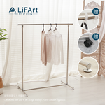 【LiFArt】不鏽鋼附輪伸縮耐重單桿曬衣架(贈防風扣環20入+活動輪組), , large