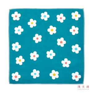 [瑪莎利亞]　日本製【濱文漾】純棉手帕/方巾－清藍白花（3入組）
