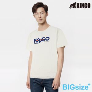 KINGO-大尺碼-男款 圓領T恤-米白-413112