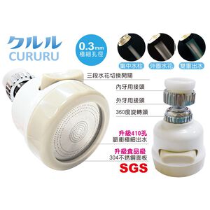 省水標章認證 CURURU 廚衛過濾組(360度三段增壓噴灑頭2顆+陶瓷濾芯4顆+ 贈萬用轉接頭+安裝配件包)