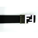 FENDI FF Squared 銀釦帆布及牛皮 90cm 雙面可用皮帶/黑色/黑灰色, , large