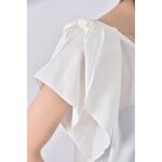 (S) couture brooch質感V領白色短袖上衣二手衣, , large