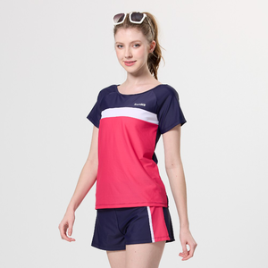 MONINA MIT short-sleeved round neck two-piece Swimsuit red Plus Size -2L