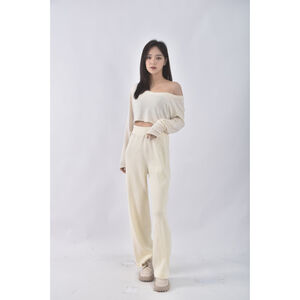 (F) approach韓牌高腰絨布白色長褲二手衣