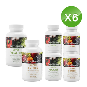 NutriBeauty Super Fruits & Veggies | 35 Natural Whole Foods | 3-Set 6-Bottle | 540 Caps