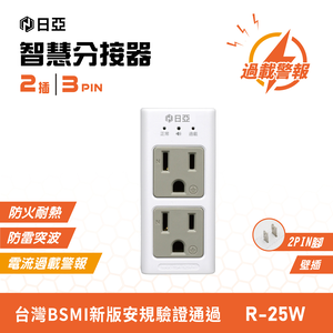 [寶旺旺] 日亞 智慧3孔2插 蜂鳴 分接器(新安規 電流過載 警報裝置) R-25W