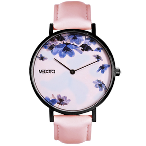 [MEDOTA] Blossom花朵系列粉色真皮錶帶女錶-Blue elf / BO-8801