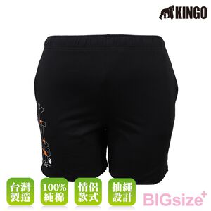 KINGO-大尺碼-女款 抽繩 棉短褲-黑-414302