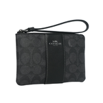 COACH 塗層帆布及皮革L 型拉鍊手拿包/炭灰色/黑色, , large
