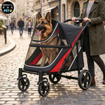 摩達客-輕便透氣HB02 輕便 透氣 好折疊 中大型寵物推車/黑紅色透網款/40KG以下貓狗適用, , large