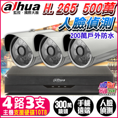 【帝網KingNet】大華 4路3支 1080P 紅外線夜視 H.265 監控套餐 5MP 500萬 主機