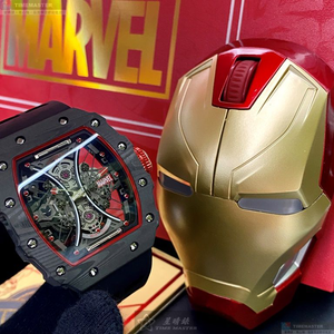 [星晴錶業]MARVEL手錶,44mm, 50mm,MARV001雙面機械鏤空錶面黑錶殼深黑色矽膠錶帶款