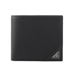 PRADA 銀色三角牌Logo 粒紋皮革對開零錢袋短夾/黑色, , large