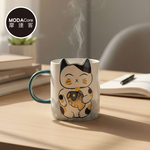 【摩達客】◉開運招財◉萌系療癒開運招財貓抱魚陶瓷藍色馬克杯, , large