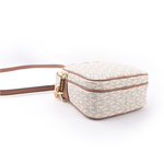 Michael Kors 金字滿版塗層帆布拉鍊中款直式斜背包/香草色, , large
