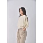 (L) the ladywore修身短版質感棉質坑紋杏色長袖上衣二手衣, , large