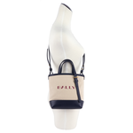 Bally 紅字燙印帆布及小牛皮迷你托特包/自然色/深孔雀綠, , large