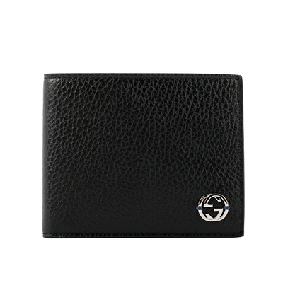 GUCCI 金屬縫線雙G Logo牛皮雙色6卡短夾/黑色/藍色