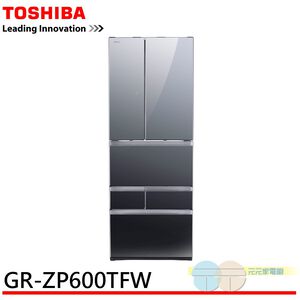 TOSHIBA 東芝 601L 無邊框玻璃六門變頻電冰箱 GR-ZP600TFW