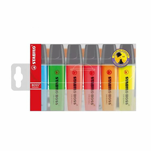 STABILO 德國 思筆樂 BOSS ORIGINAL 波士經典螢光筆 塑膠吊盒 6色組/盒 ST70/6