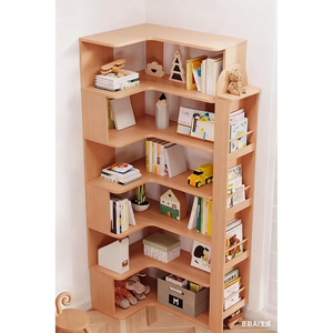 [Lele] L-shaped corner minimalist and practical bookcase, 6-tier solid wood shelf, 60x102.5 cm (solid wood bookshelf, shelf, organizer).