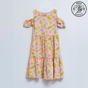 【SOLO Vintage】LCW Tropical Fruit Girls Sleeveless Dress Pure Cotton Pink Made in Turkey 9-10y