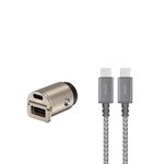 moshi【車用快充組】Mini Duo車用+USB-C to USB-C 充電線  鈦灰（2.0 m）, , large