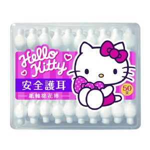 [寶富華]Hello Kitty安全護耳紙軸棉花棒50支(盒裝)(加大棉頭、避免過度深入耳朵內)
