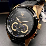 [星晴錶業]MASERATI手錶,46mm,R8871612025黑色錶面黑錶殼深黑色真皮皮革錶帶款, , large