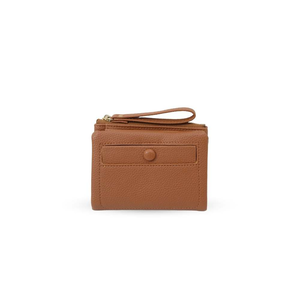 AUNO  經典圓釦短夾-暖栗棕 多卡位收納皮夾 女用錢包 典雅百搭