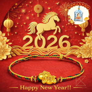 【TLH】黃金墜編織手繩 純金999 HORSE發生 約重0.08錢&plusmn;0.02 隨機贈送馬年御守 (馬年 過年 送禮)