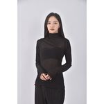 (S) 【智恩私服】質感紡紗木耳邊黑色長袖上衣二手衣, , large