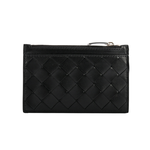 BOTTEGA VENETA 新款編織附鑰匙圈拉鍊卡夾/零錢包/黑色, , large